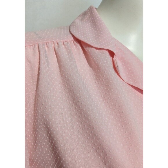 Vintage Polka Dot Flocked Cotton Blend Dress Belt Shift House Dress Pink M B44 - Picture 6 of 9